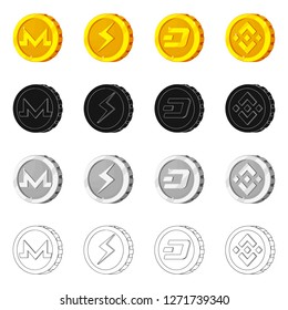Isolated object of cryptocurrency and coin logo. Set of cryptocurrency and crypto vector icon for stock.
