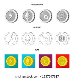 Isolated object of cryptocurrency and coin logo. Set of cryptocurrency and crypto stock vector illustration.
