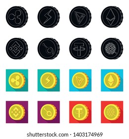 Isolated object of cryptocurrency and coin logo. Collection of cryptocurrency and crypto stock vector illustration.