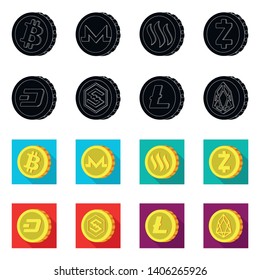 Isolated object of cryptocurrency and coin logo. Set of cryptocurrency and crypto stock vector illustration.