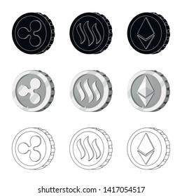 Isolated object of cryptocurrency and coin logo. Collection of cryptocurrency and crypto stock vector illustration.