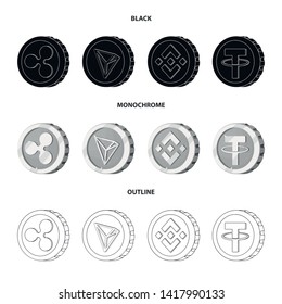 Isolated object of cryptocurrency and coin logo. Set of cryptocurrency and crypto stock vector illustration.