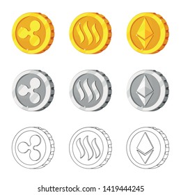 Isolated object of cryptocurrency and coin logo. Set of cryptocurrency and crypto vector icon for stock.