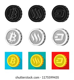 Isolated object of cryptocurrency and coin sign. Set of cryptocurrency and crypto stock symbol for web.