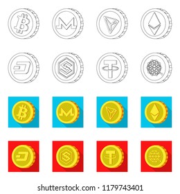 Isolated object of cryptocurrency and coin sign. Set of cryptocurrency and crypto stock symbol for web.