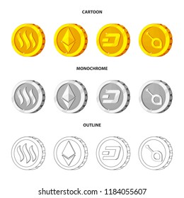 Isolated object of cryptocurrency and coin sign. Collection of cryptocurrency and crypto vector icon for stock.