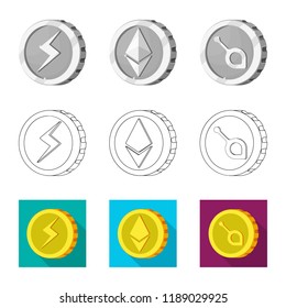 Isolated object of cryptocurrency and coin sign. Set of cryptocurrency and crypto stock vector illustration.