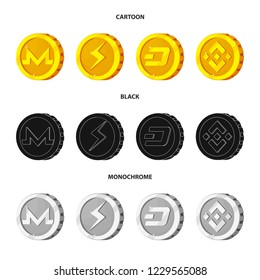 Isolated object of cryptocurrency and coin sign. Collection of cryptocurrency and crypto stock symbol for web.