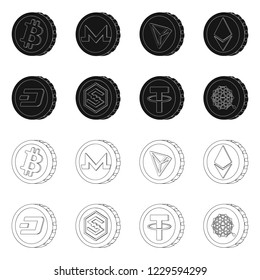 Isolated object of cryptocurrency and coin sign. Set of cryptocurrency and crypto stock symbol for web.