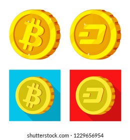 Isolated object of cryptocurrency and coin sign. Set of cryptocurrency and crypto stock symbol for web.