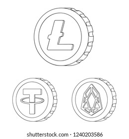 Isolated object of cryptocurrency and coin sign. Collection of cryptocurrency and crypto stock vector illustration.