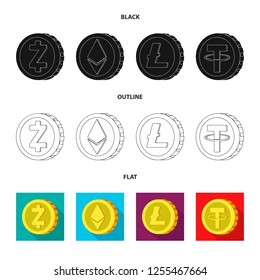 Isolated object of cryptocurrency and coin sign. Collection of cryptocurrency and crypto stock symbol for web.