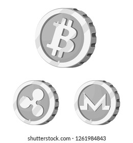 Isolated object of cryptocurrency and coin sign. Set of cryptocurrency and crypto vector icon for stock.