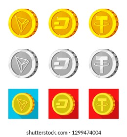 Isolated object of cryptocurrency and coin sign. Set of cryptocurrency and crypto stock symbol for web.