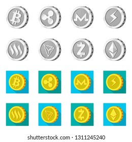 Isolated object of cryptocurrency and coin sign. Collection of cryptocurrency and crypto stock vector illustration.