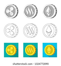 Isolated object of cryptocurrency and coin sign. Set of cryptocurrency and crypto vector icon for stock.
