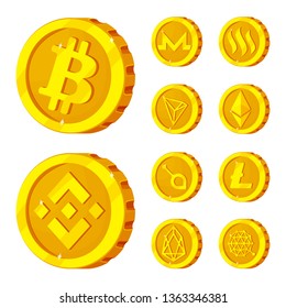 Isolated object of cryptocurrency and coin sign. Set of cryptocurrency and crypto stock symbol for web.