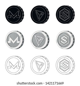 Isolated object of cryptocurrency and coin sign. Collection of cryptocurrency and crypto stock vector illustration.