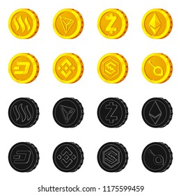 Isolated object of cryptocurrency and coin symbol. Collection of cryptocurrency and crypto stock vector illustration.