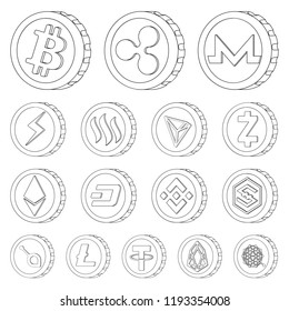 Isolated object of cryptocurrency and coin symbol. Set of cryptocurrency and crypto stock vector illustration.
