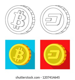 Isolated object of cryptocurrency and coin symbol. Set of cryptocurrency and crypto stock vector illustration.