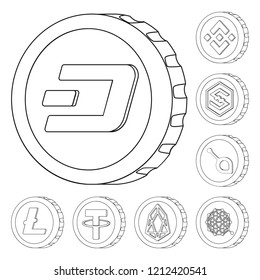 Isolated object of cryptocurrency and coin symbol. Set of cryptocurrency and crypto stock symbol for web.