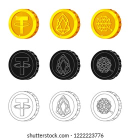 Isolated object of cryptocurrency and coin symbol. Set of cryptocurrency and crypto stock vector illustration.