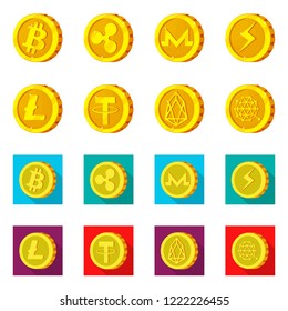 Isolated object of cryptocurrency and coin symbol. Collection of cryptocurrency and crypto stock vector illustration.
