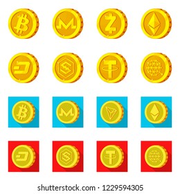 Isolated object of cryptocurrency and coin symbol. Set of cryptocurrency and crypto stock symbol for web.