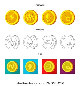 Isolated object of cryptocurrency and coin symbol. Collection of cryptocurrency and crypto stock symbol for web.