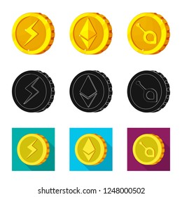 Isolated object of cryptocurrency and coin symbol. Collection of cryptocurrency and crypto stock vector illustration.