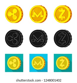 Isolated object of cryptocurrency and coin symbol. Set of cryptocurrency and crypto stock symbol for web.