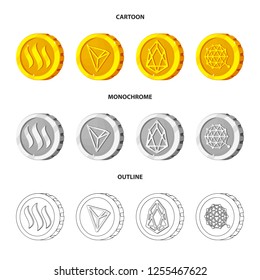 Isolated object of cryptocurrency and coin symbol. Collection of cryptocurrency and crypto stock vector illustration.