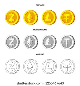 Isolated object of cryptocurrency and coin symbol. Set of cryptocurrency and crypto stock vector illustration.