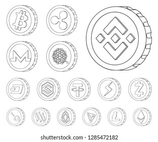 Isolated object of cryptocurrency and coin symbol. Collection of cryptocurrency and crypto stock symbol for web.
