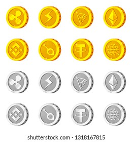 Isolated object of cryptocurrency and coin symbol. Set of cryptocurrency and crypto stock vector illustration.