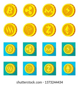 Isolated object of cryptocurrency and coin symbol. Set of cryptocurrency and crypto stock symbol for web.