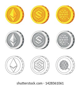 Isolated object of cryptocurrency and coin symbol. Collection of cryptocurrency and crypto vector icon for stock.