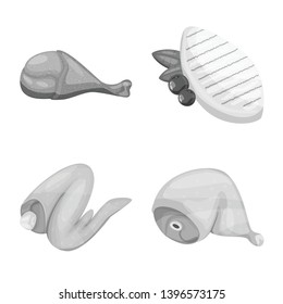 Isolated object  cuisine and bird  sign. Collection  cuisine and poultry vector icon  stock.