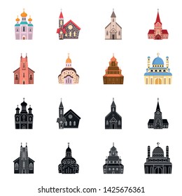 Isolated object of cult and temple icon. Set of cult and parish stock symbol for web.