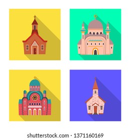 Isolated object of cult and temple logo. Collection of cult and parish stock vector illustration.