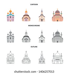 Isolated object of cult and temple logo. Collection of cult and parish stock vector illustration.