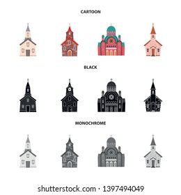 Isolated object  cult and temple sign. Set  cult and parish vector icon for stock.