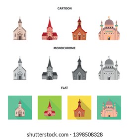 Isolated object of cult and temple sign. Set of cult and parish vector icon for stock.