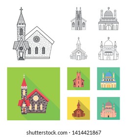 Isolated object of cult and temple sign. Collection of cult and parish stock symbol for web.