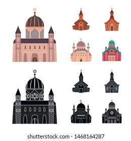 Isolated object of cult and temple sign. Collection of cult and parish vector icon for stock.