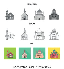 Isolated object  cult and temple symbol. Set  cult and parish vector icon for stock.