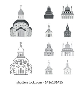 Isolated object of cult and temple symbol. Set of cult and parish stock vector illustration.