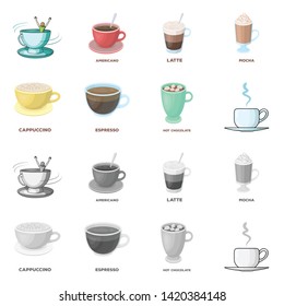 Isolated object of cup and coffe sign. Set of cup and top  stock symbol for web.