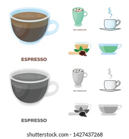 Isolated object of cup and coffe symbol. Set of cup and top stock symbol for web.
